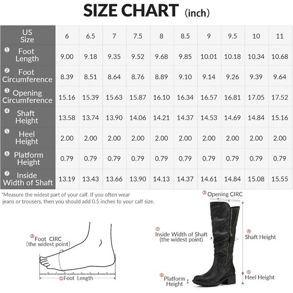 Women's Black Mysoft Knee High Boots Chunky Heel Lug Sole Side Zipper 2 Inch - Picture 8 of 8